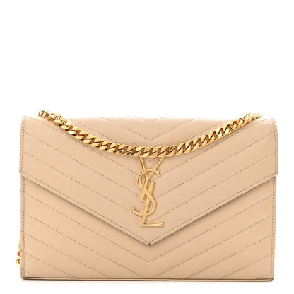Saint Laurent Grain De Poudre Matelasse Chevron Monogram Envelope Chain Wallet Nude Powder 1 of 15