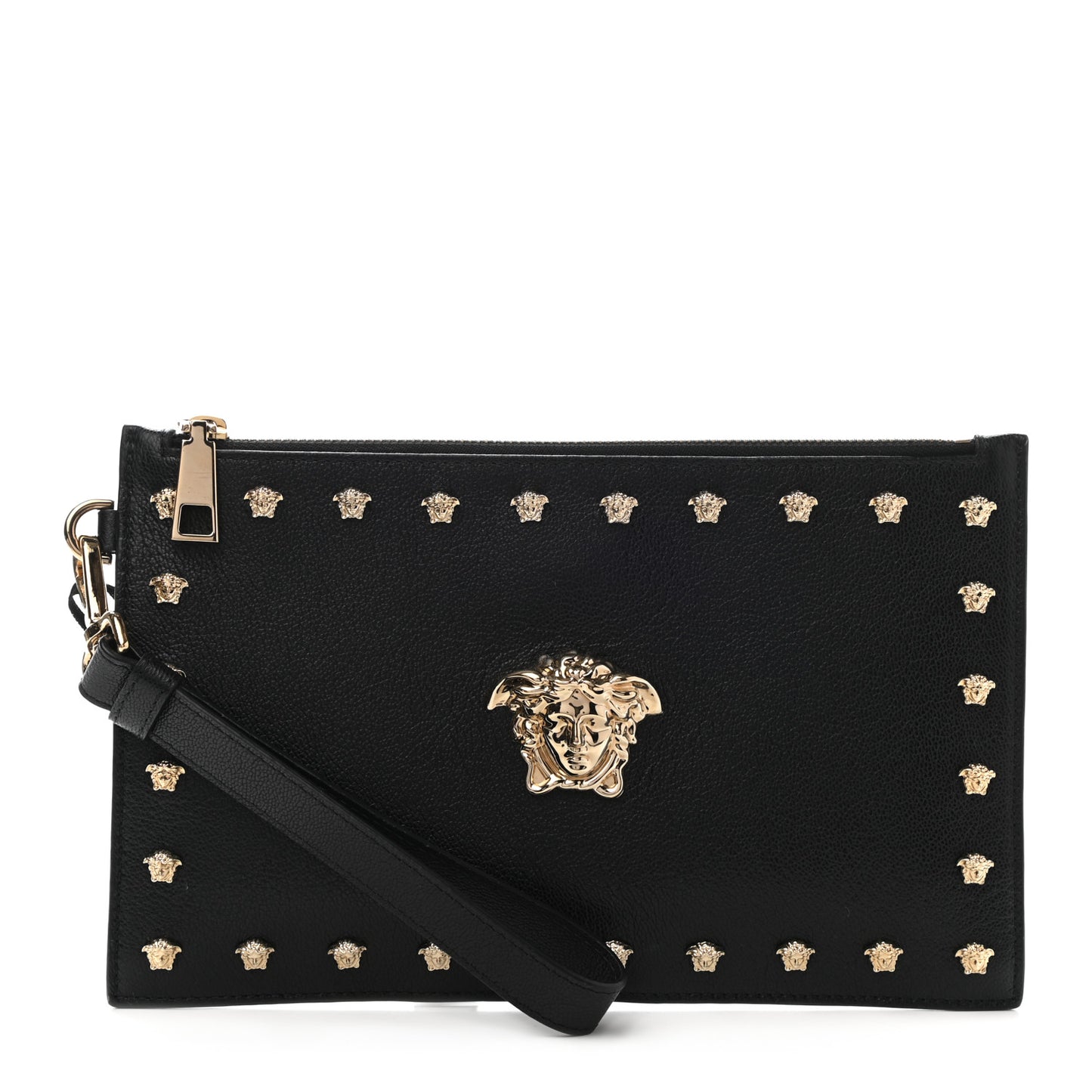 Vitello Studded Medusa Head Pochette Black