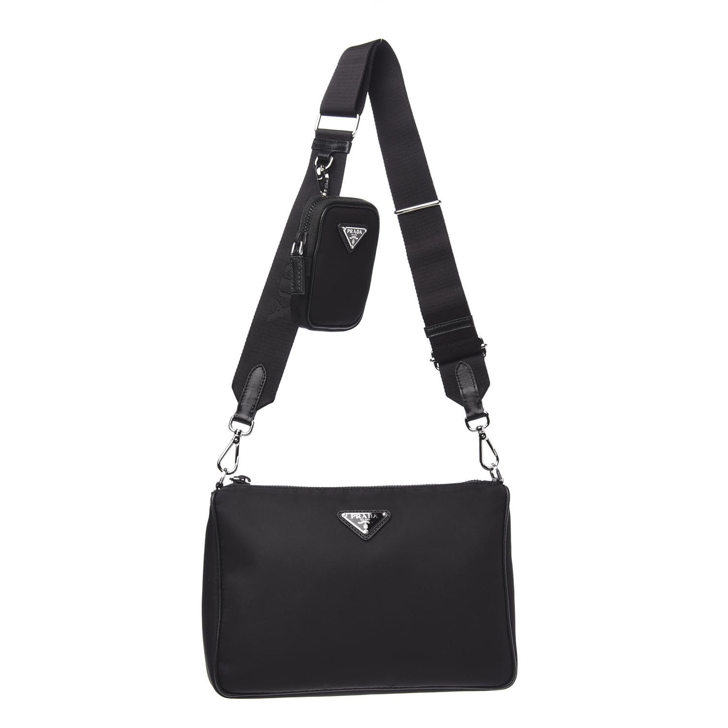 Tessuto Nylon Saffiano Pocket Zippered Shoulder Bag Black