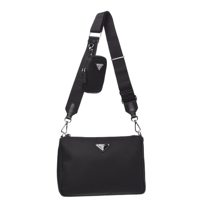 Prada Tessuto Nylon Saffiano Pocket Zippered Shoulder Bag Black 1 of 9