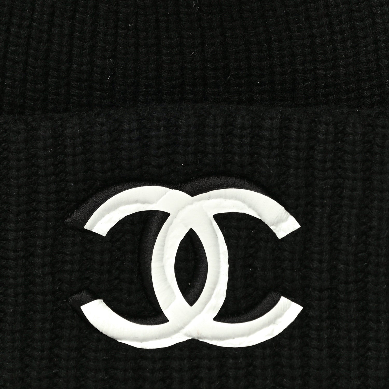 Chanel Wool Cashmere CC Beanie Hat Light Black White 7 of 10