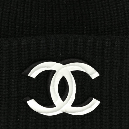 Chanel Wool Cashmere CC Beanie Hat Light Black White 7 of 10
