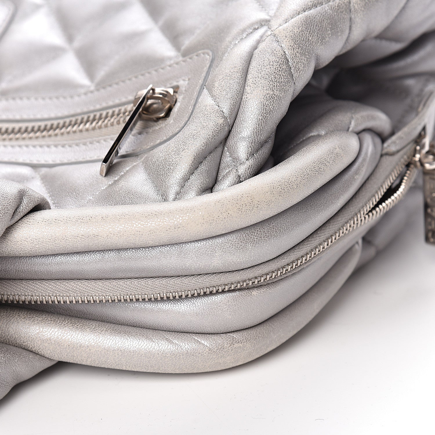 Chanel Metallic Lambskin Quilted Coco Cocoon Bowler Silver 8 of 17
