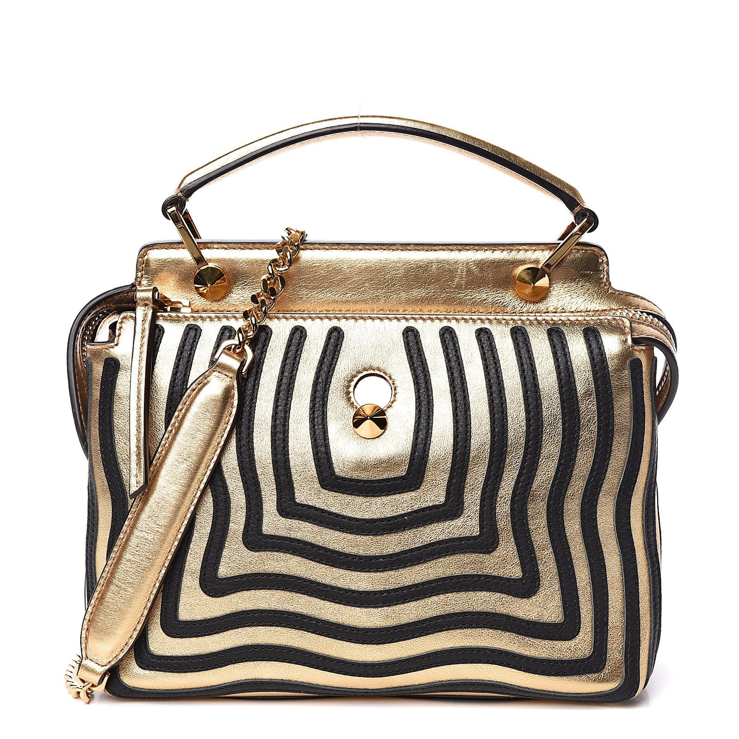 Lambskin Waves Small DotCom Click Chain Satchel Gold Black