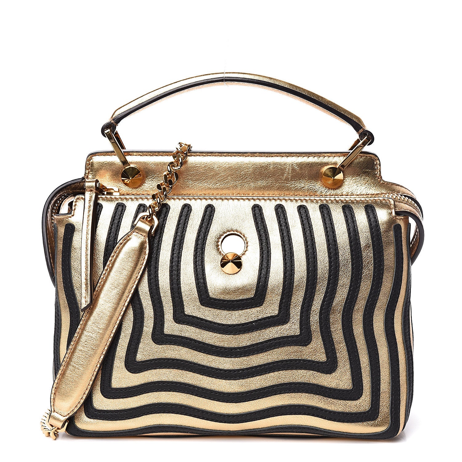 Fendi Lambskin Waves Small DotCom Click Chain Satchel Gold Black 1 of 15