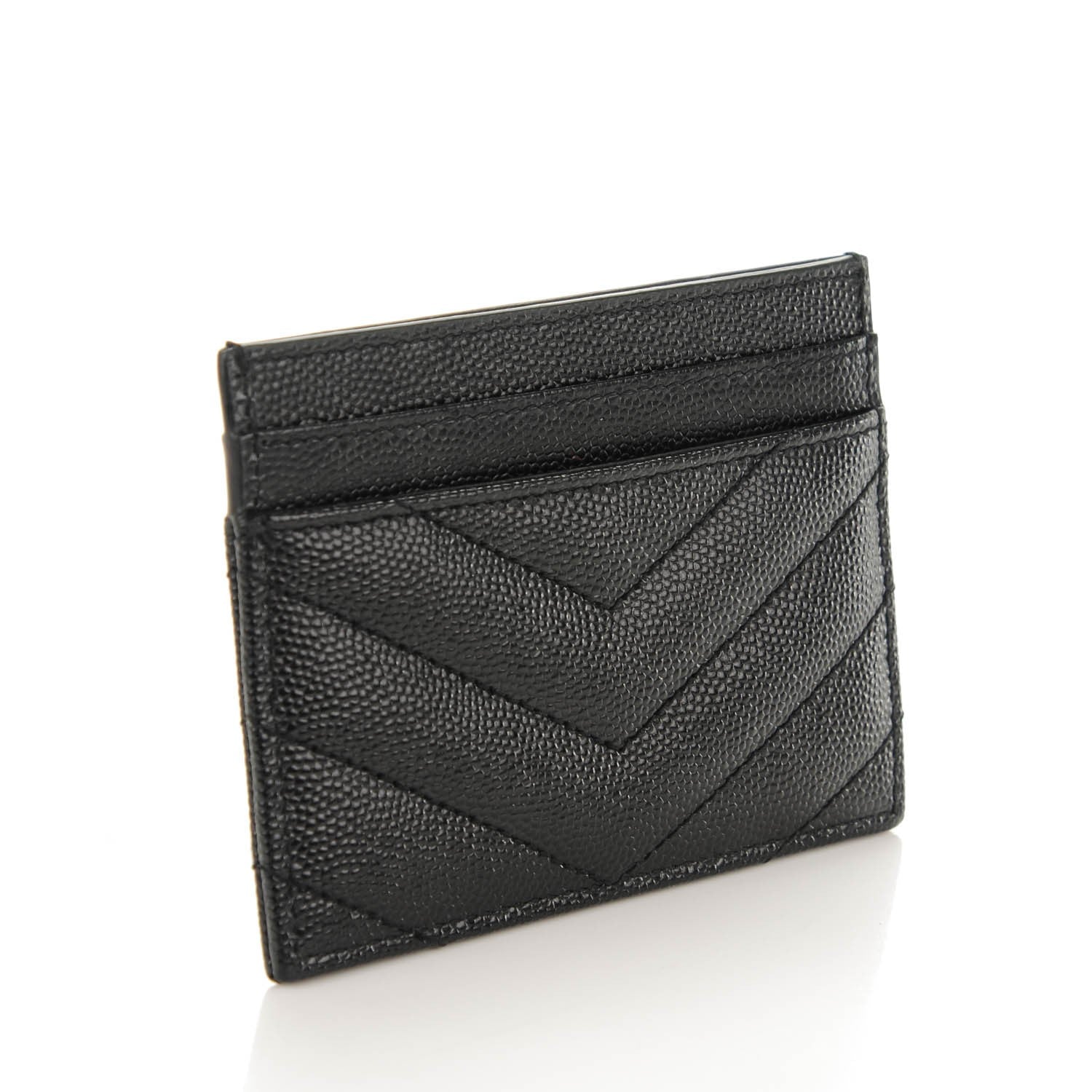 Saint Laurent Grain De Poudre Matelasse Chevron Monogram Credit Card Case Black 3 of 7