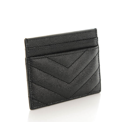 Saint Laurent Grain De Poudre Matelasse Chevron Monogram Credit Card Case Black 3 of 7