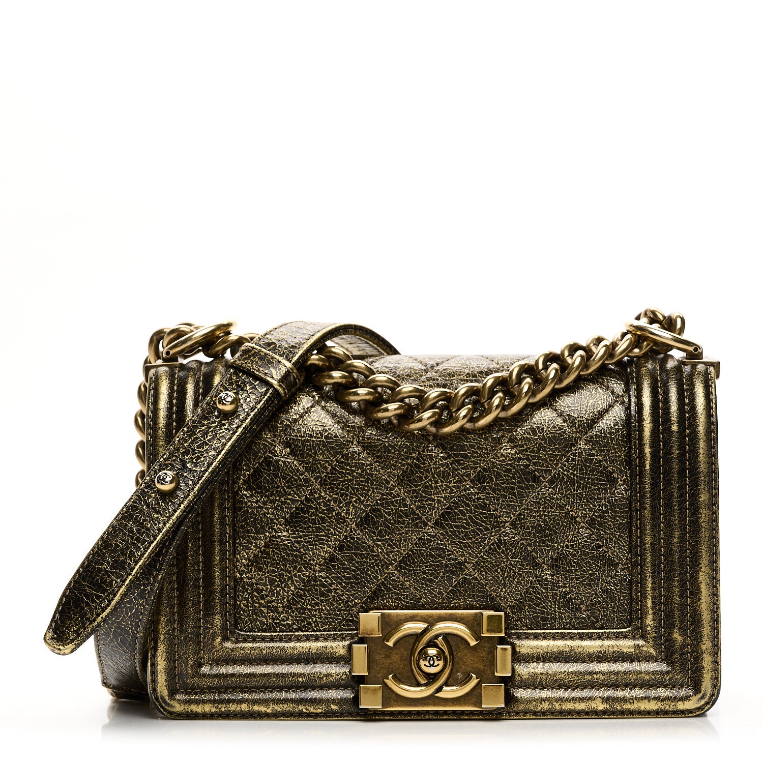 Chanel Cracked Metallic Calfskin Quilted Small Boy Flap Gold 1 of 21