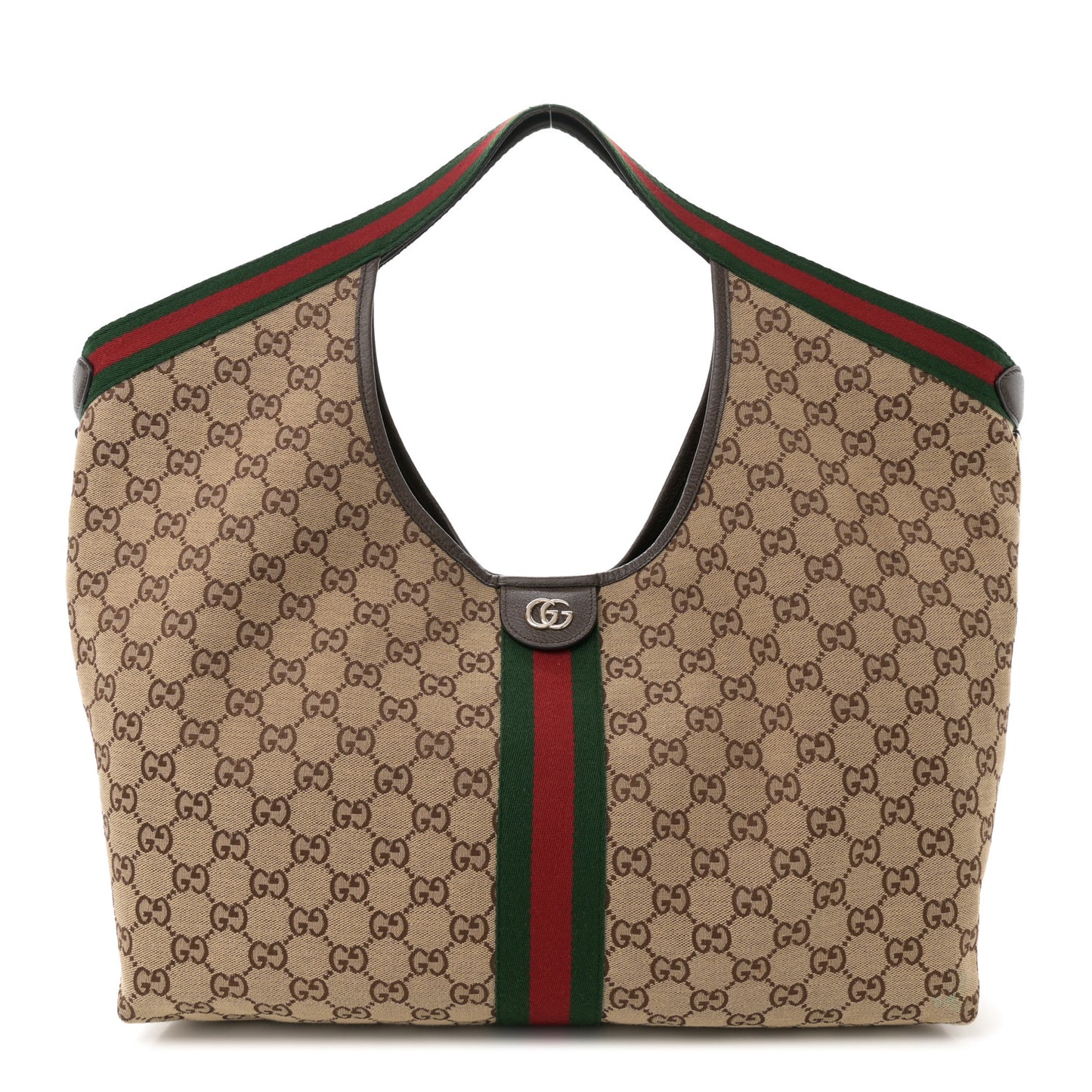 GG Monogram Web Large Giglio Tote Beige Brown
