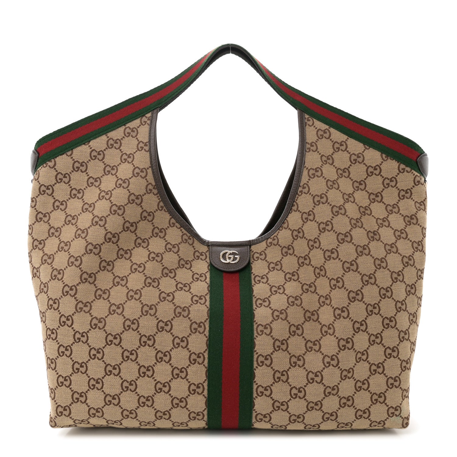 Gucci GG Monogram Web Large Giglio Tote Beige Brown 1 of 10