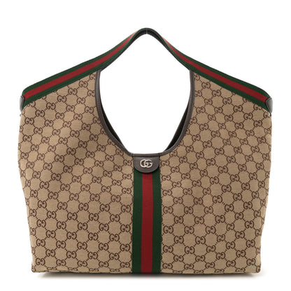 Gucci GG Monogram Web Large Giglio Tote Beige Brown 1 of 10