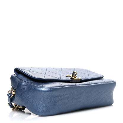 Chanel Metallic Goatskin Quilted Casual Trip Waist Bag Blue 4 of 10