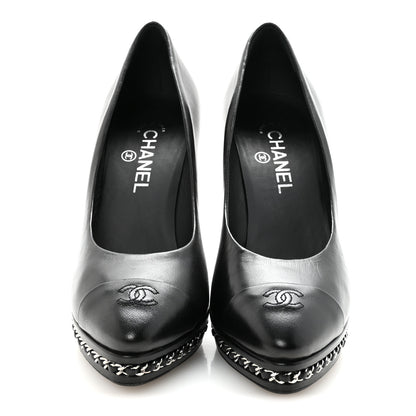 Chanel Lambskin CC Cap Toe Platform Chain Pumps 40 Black 6 of 20
