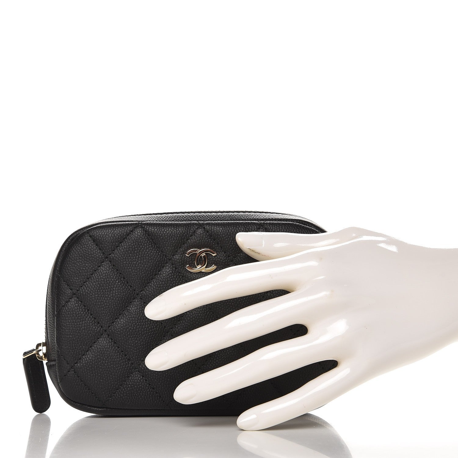 Chanel Caviar Quilted Small Curvy Pouch Cosmetic Case Black 2 of 7