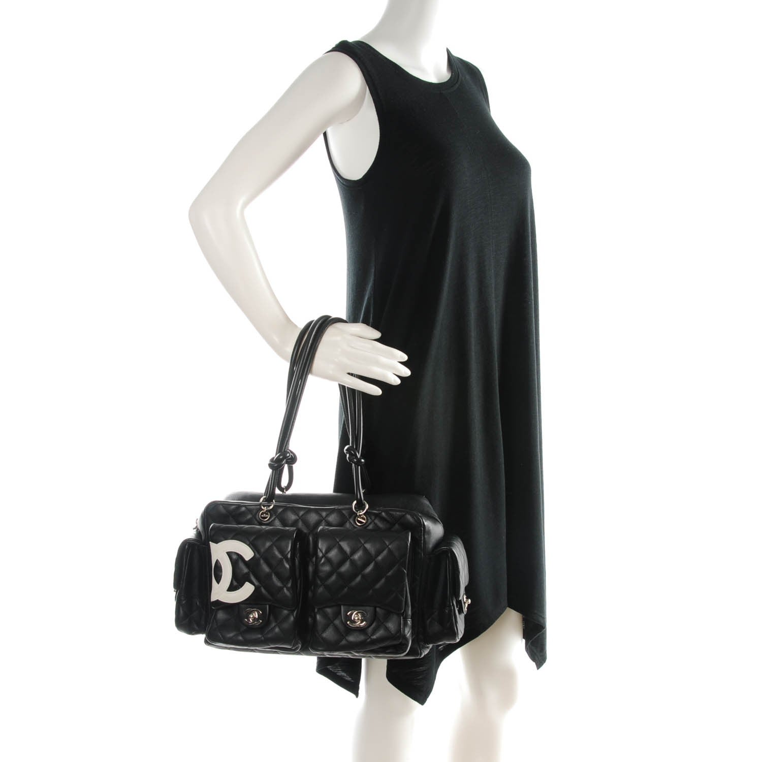 Chanel Calfskin Quilted Large Cambon Multipocket Reporter Black White 2 of 7