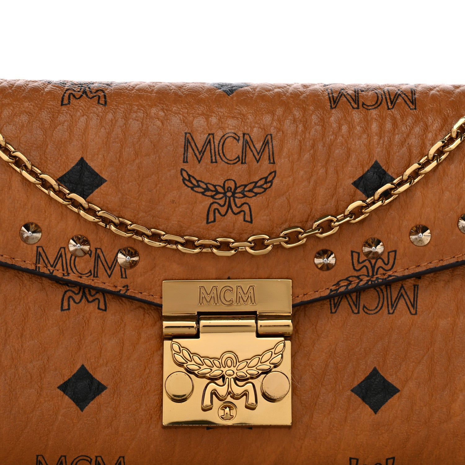 MCM Visetos Studded Patricia Wallet On Chain Cognac 8 of 10