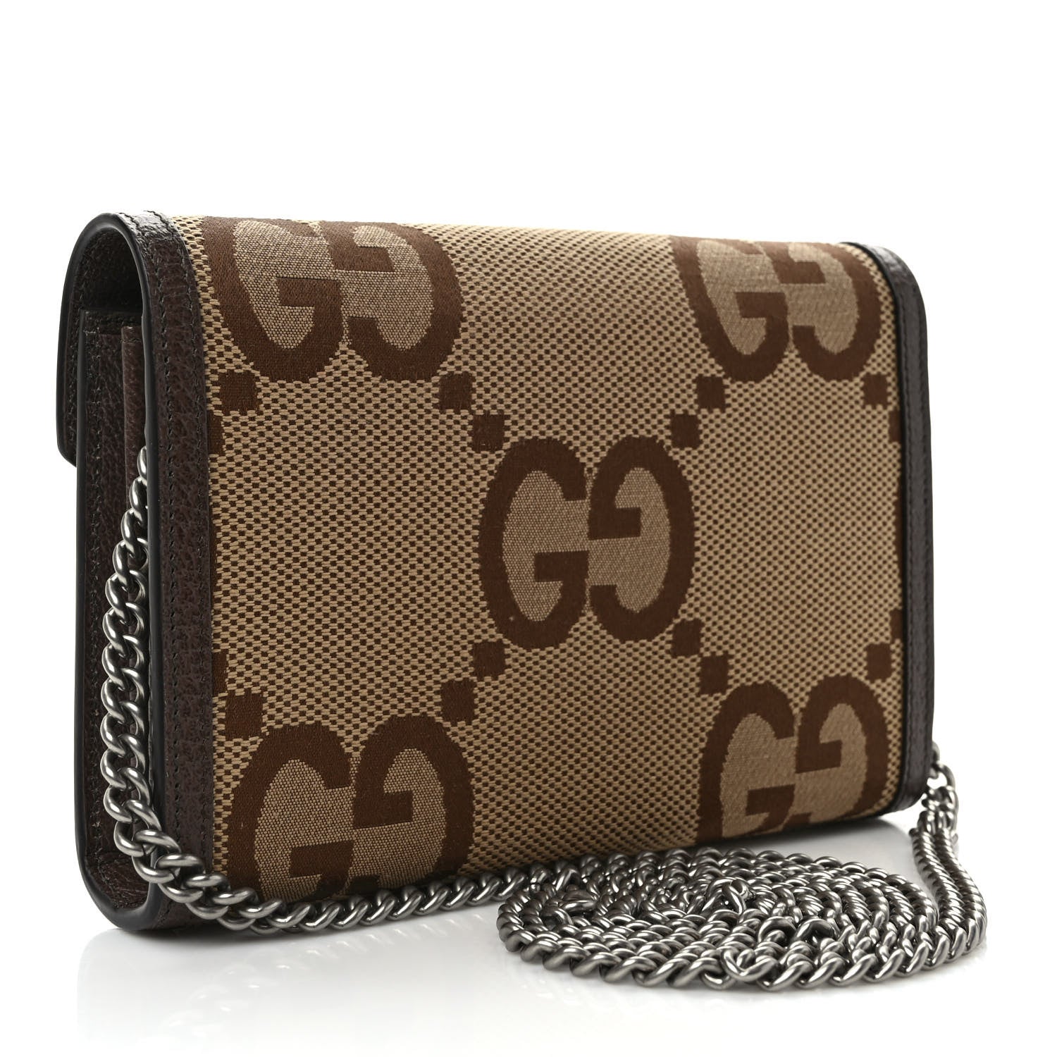 Gucci Monogram Jumbo GG Textured Dollar Calfskin Mini Dionysus Chain Wallet Camel Ebony New Acero 2 of 8