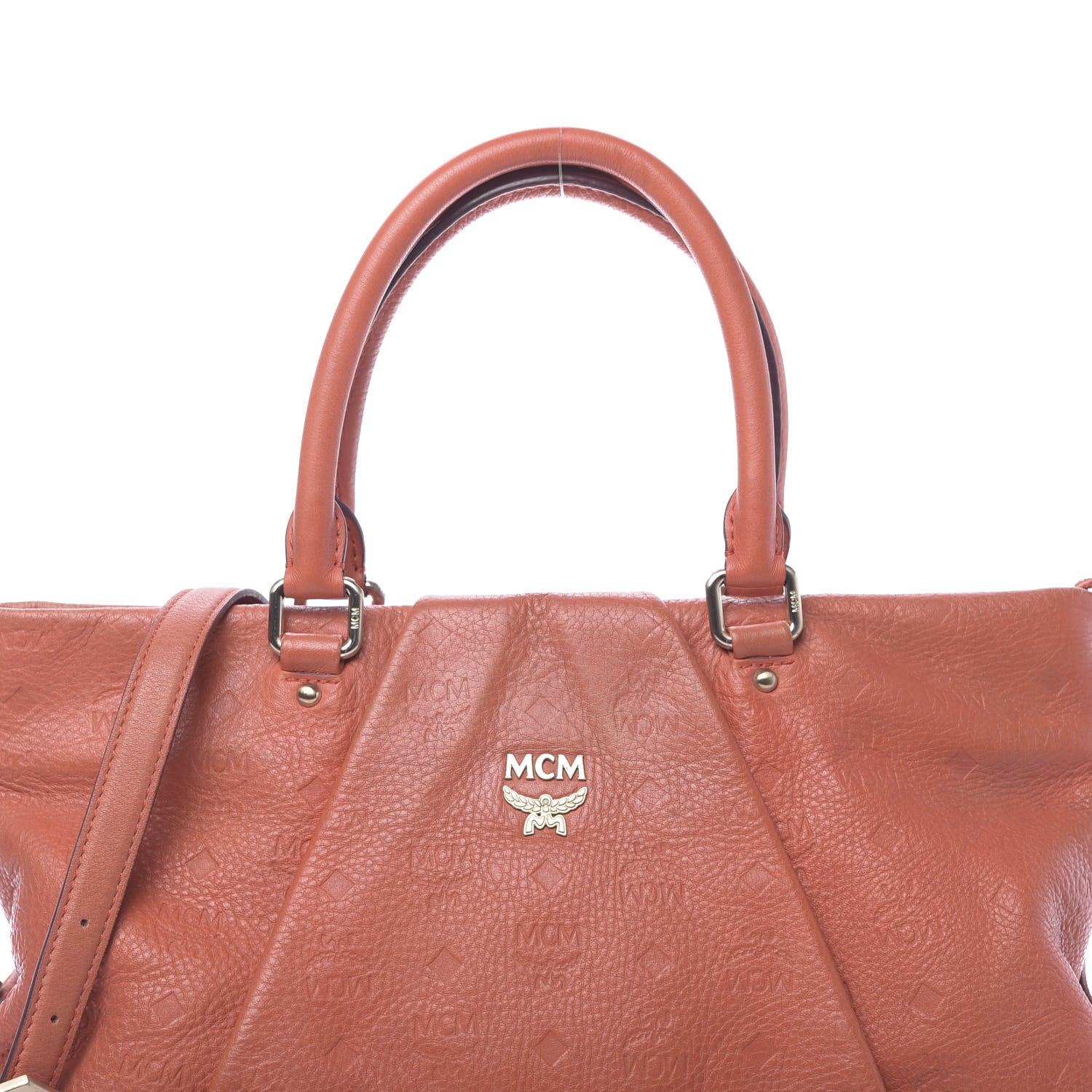 MCM Calfskin Ottomar Monogram Tote Hot Coral 11 of 14