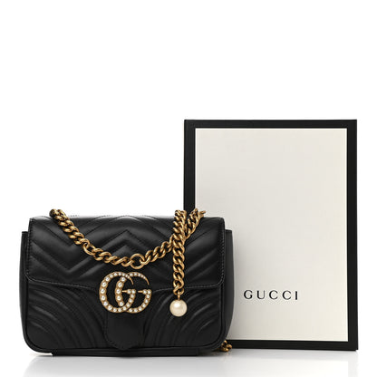 Gucci Calfskin Matelasse Pearly GG Marmont Chain Belt Bag Black 12 of 12