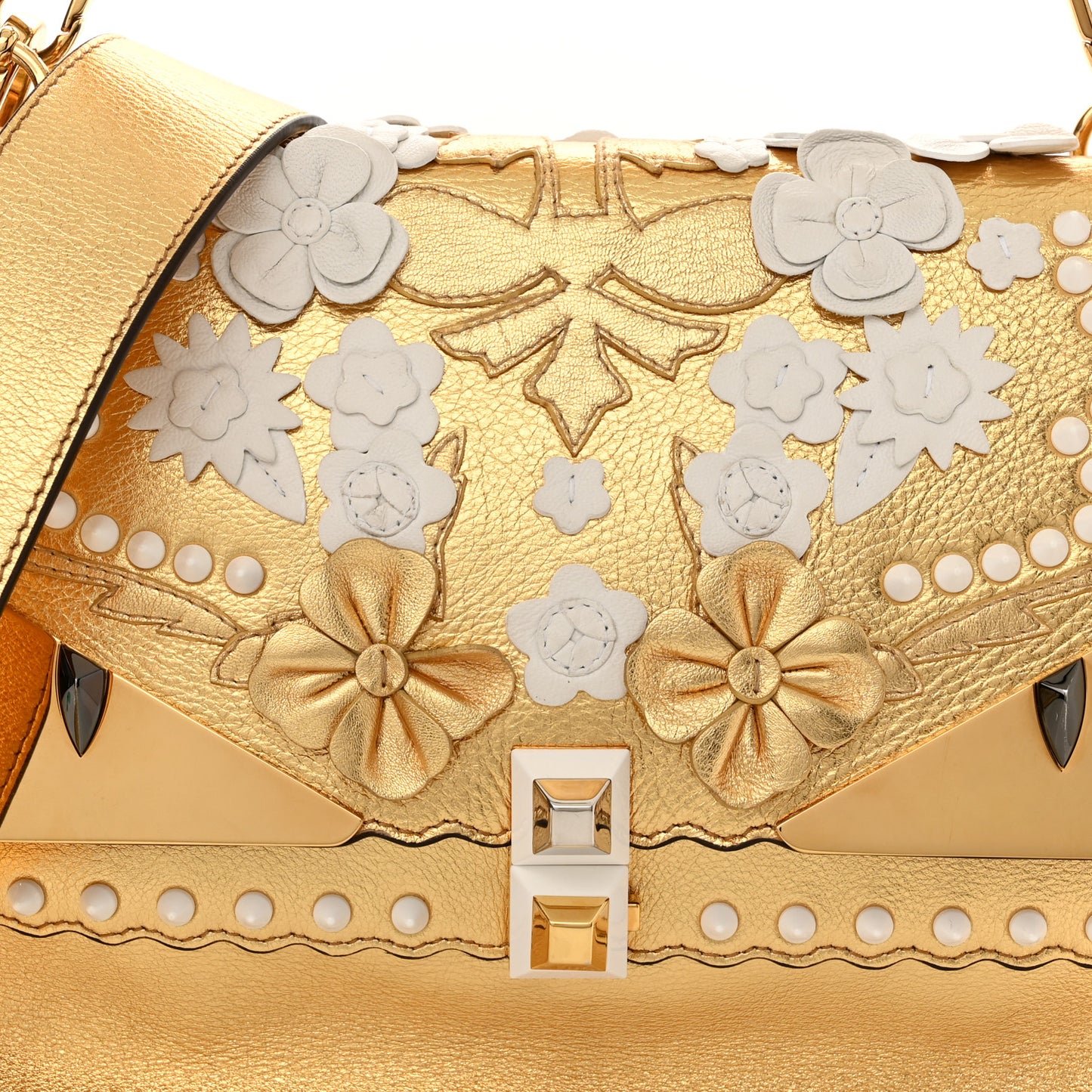 Metallic Calfskin Wonder Monster Kan I Shoulder Bag Gold
