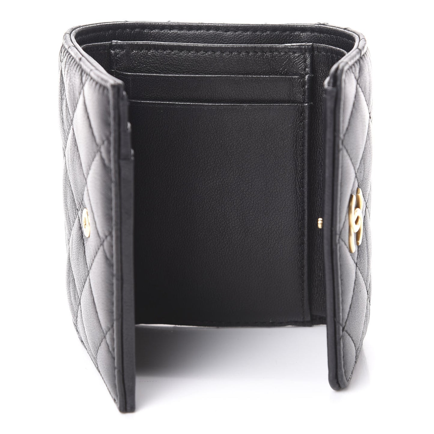 Quilted Compact Flap Wallet Black