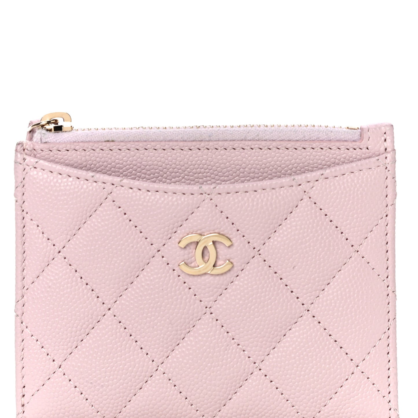Caviar Quilted CC Zip Card Holder Light Pink