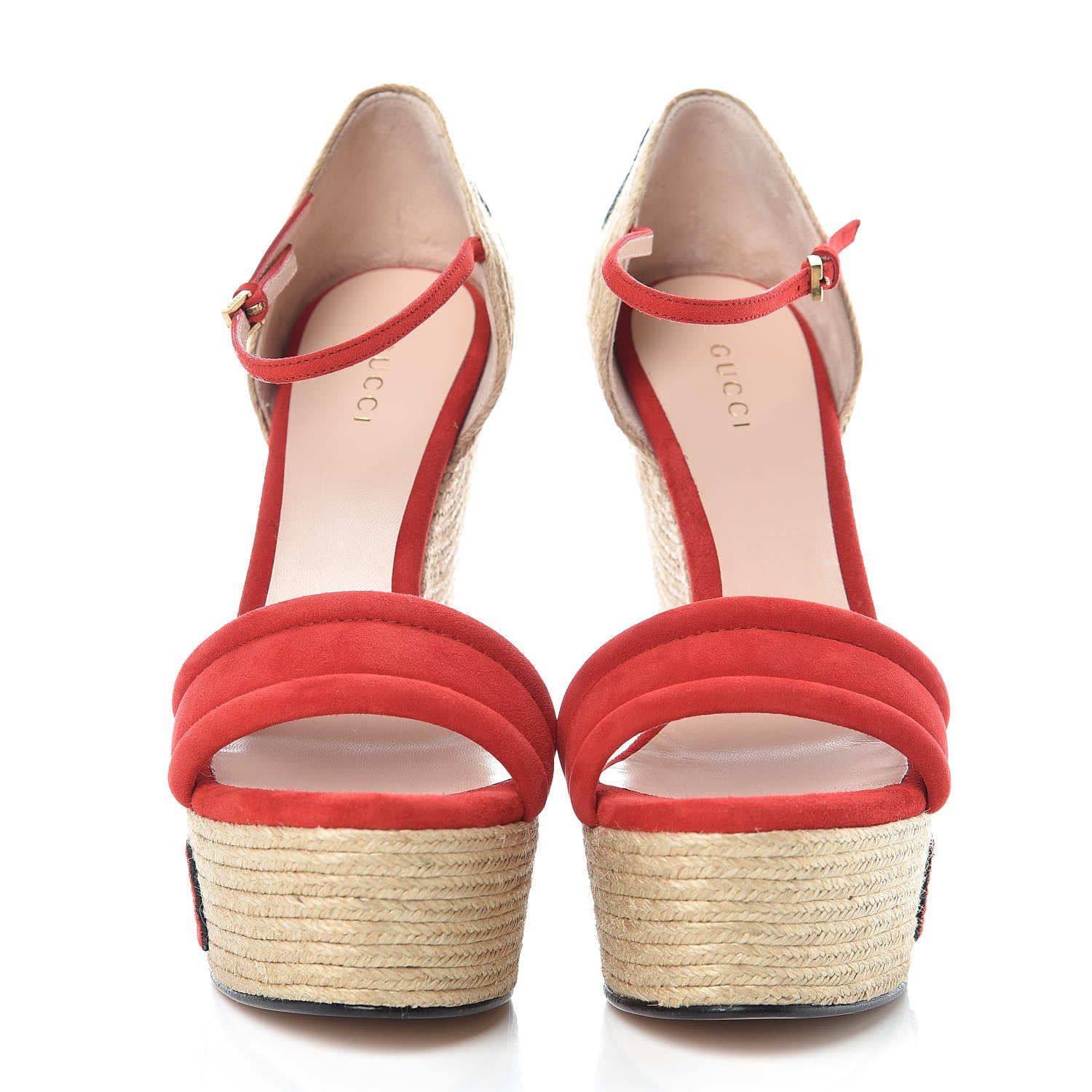 Gucci Kid Scamosciato Ophelia Espadrille Platform Wedge Sandals 37.5 Hibiscus Rd 2 of 8