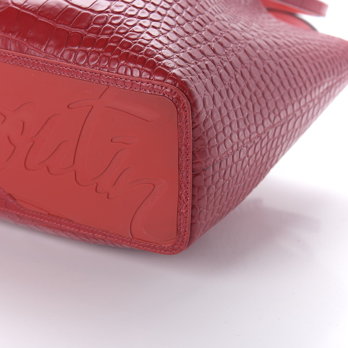 Crocodile Embossed Calfskin Spiked Small Cabarock Shopper Tote Red