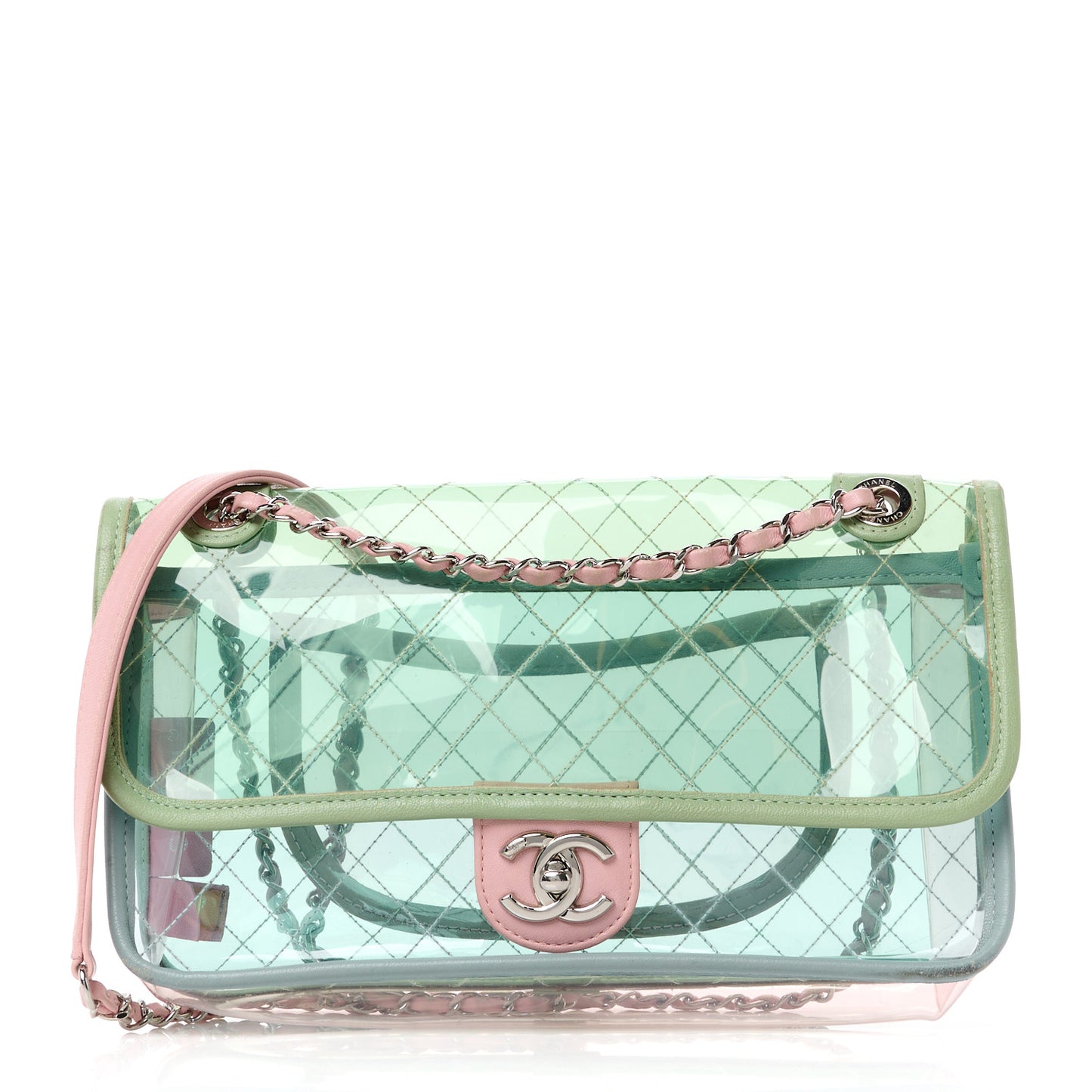 Lambskin PVC Quilted Mini Coco Splash Flap Blue Green