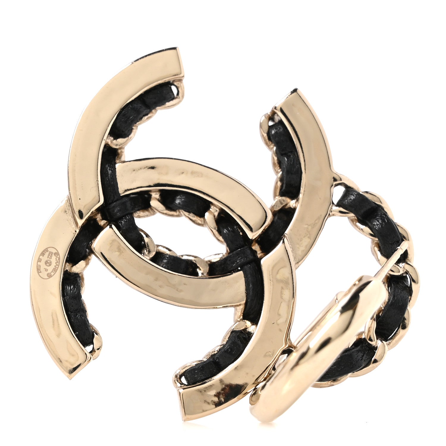 Chanel Lambskin Chain CC Drop Earrings Black Gold 4 of 4