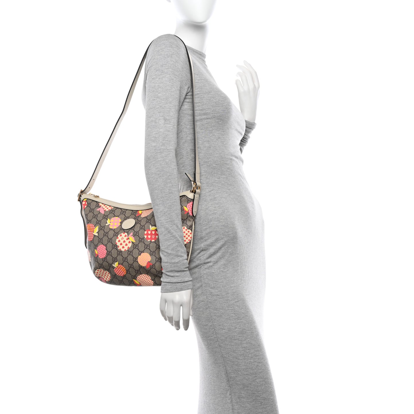 GG Supreme Monogram Les Pommes Small Ophidia Half Moon Hobo Beige Multicolor Mystic White