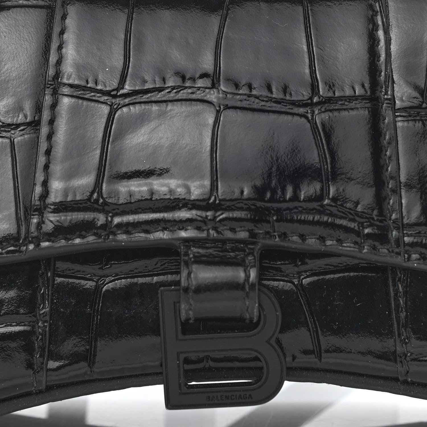 Balenciaga Shiny Calfskin Monochrome Crocodile Embossed Hourglass Top Handle Bag Mini Black 8 of 10