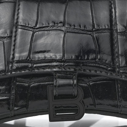 Balenciaga Shiny Calfskin Monochrome Crocodile Embossed Hourglass Top Handle Bag Mini Black 8 of 10