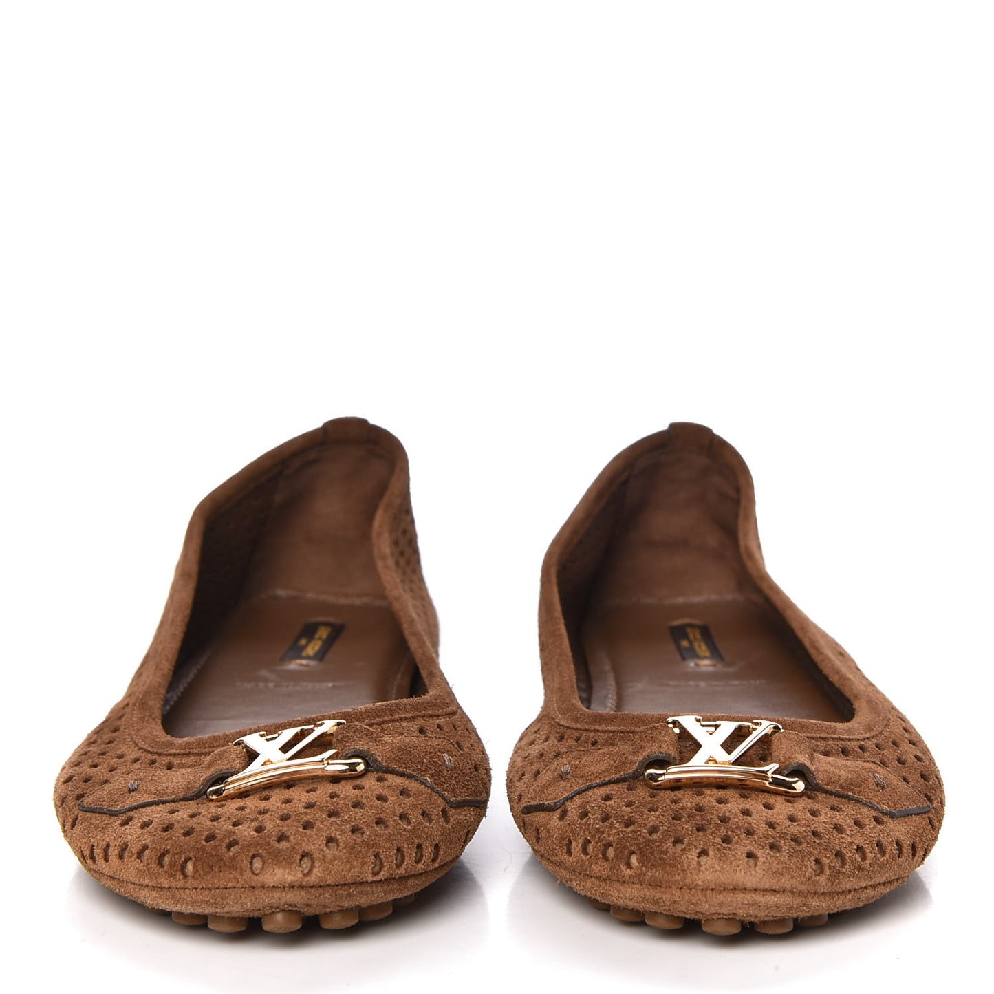Suede Perforated Oxford Ballerina Flats 39 Cognac