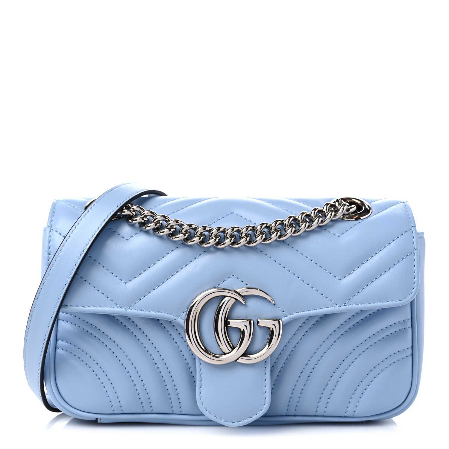 Gucci Calfskin Matelasse Mini GG Marmont Shoulder Bag Porcelain Light Blue 1 of 10