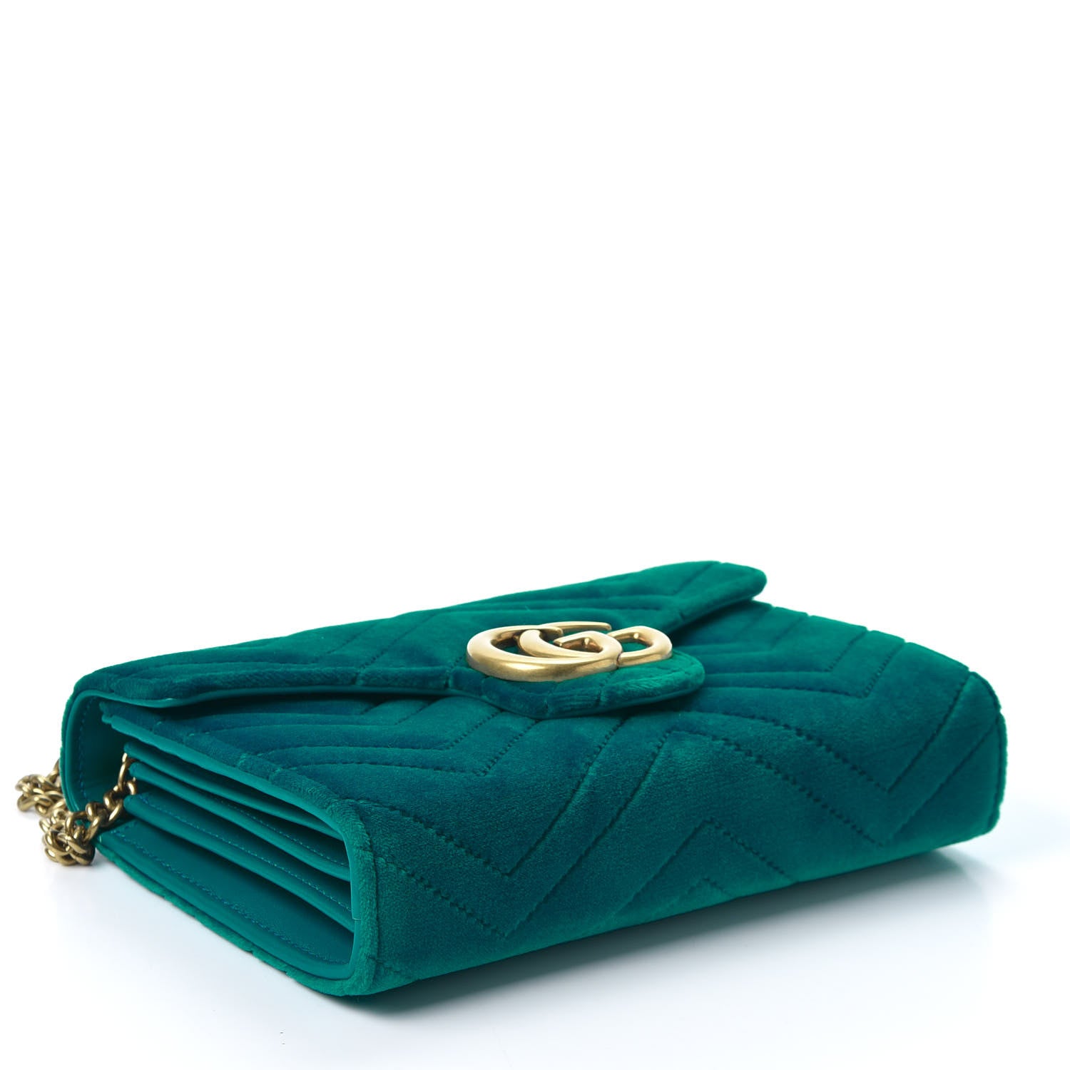 Gucci Velvet Matelasse GG Marmont Chain Wallet Pavone Cyan 3 of 10