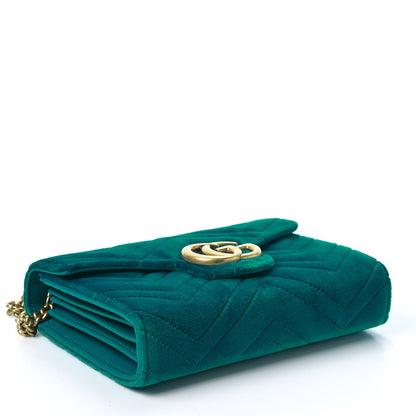 Gucci Velvet Matelasse GG Marmont Chain Wallet Pavone Cyan 3 of 10