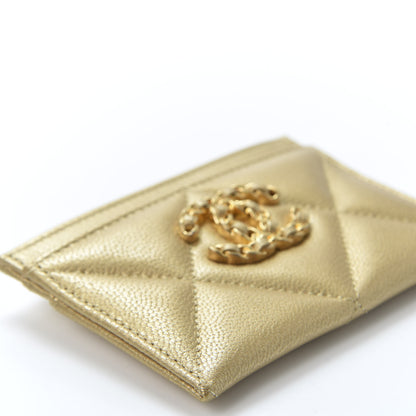 Chanel Metallic Goatskin Quilted Chanel 19 Card Holder Gold 5 of 9