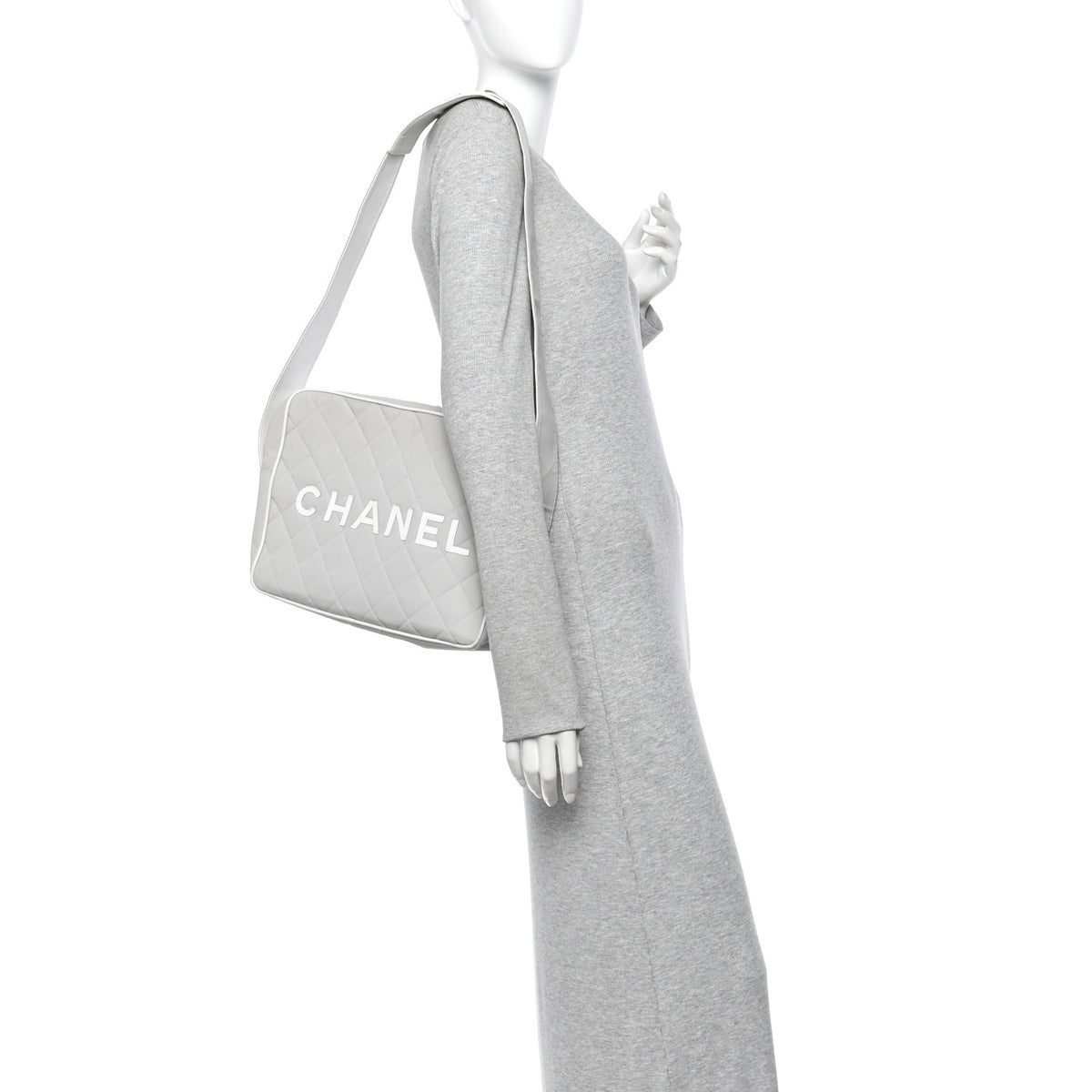 Canvas Quilted Sport Shoulder Bag Grey White