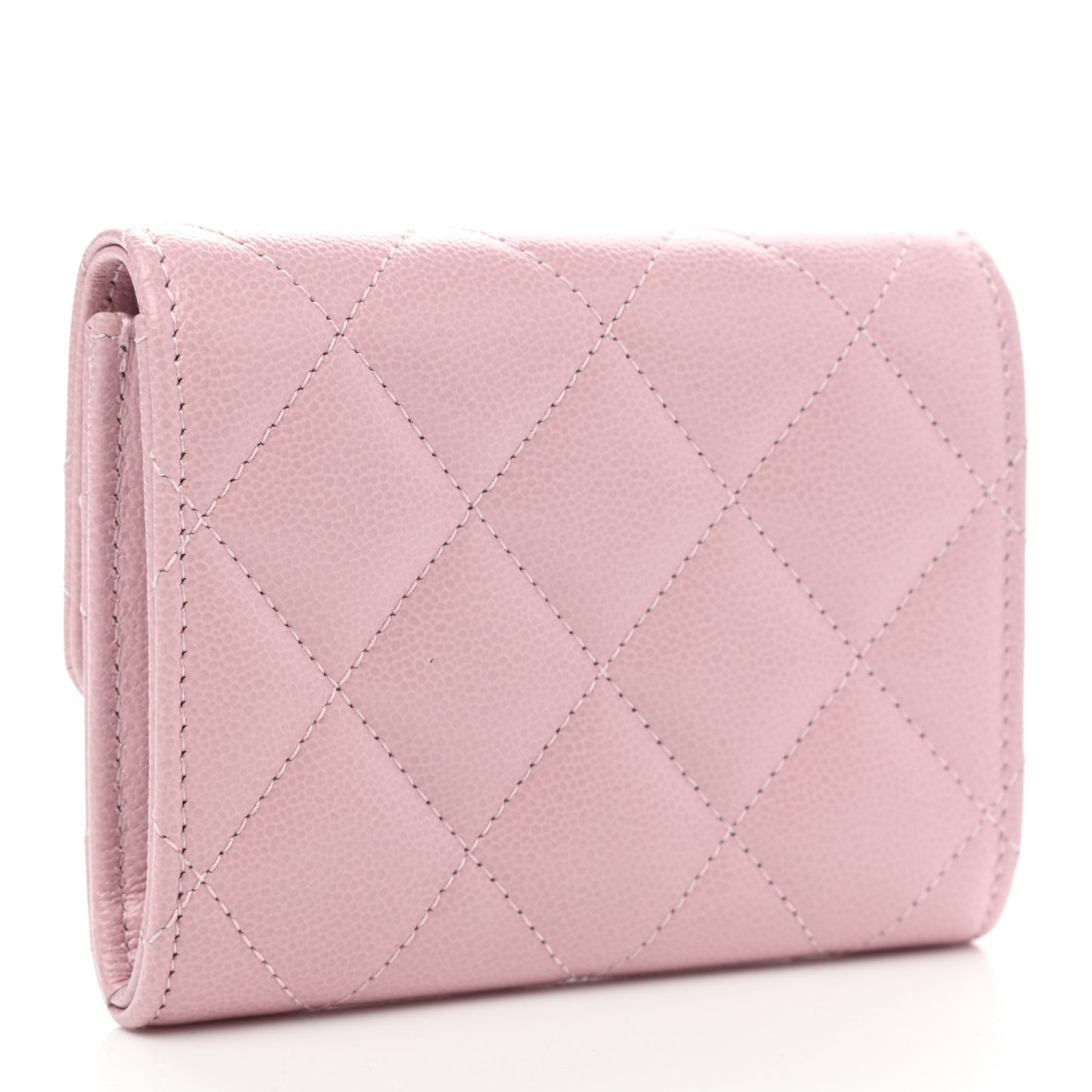 Caviar Quilted Studded CC Flap Card Holder Light Pink