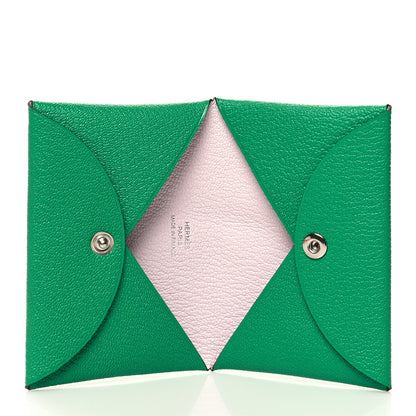 Hermes Chevre Mysore Verso Calvi Duo Card Case Menthe Rose Sakura 5 of 12