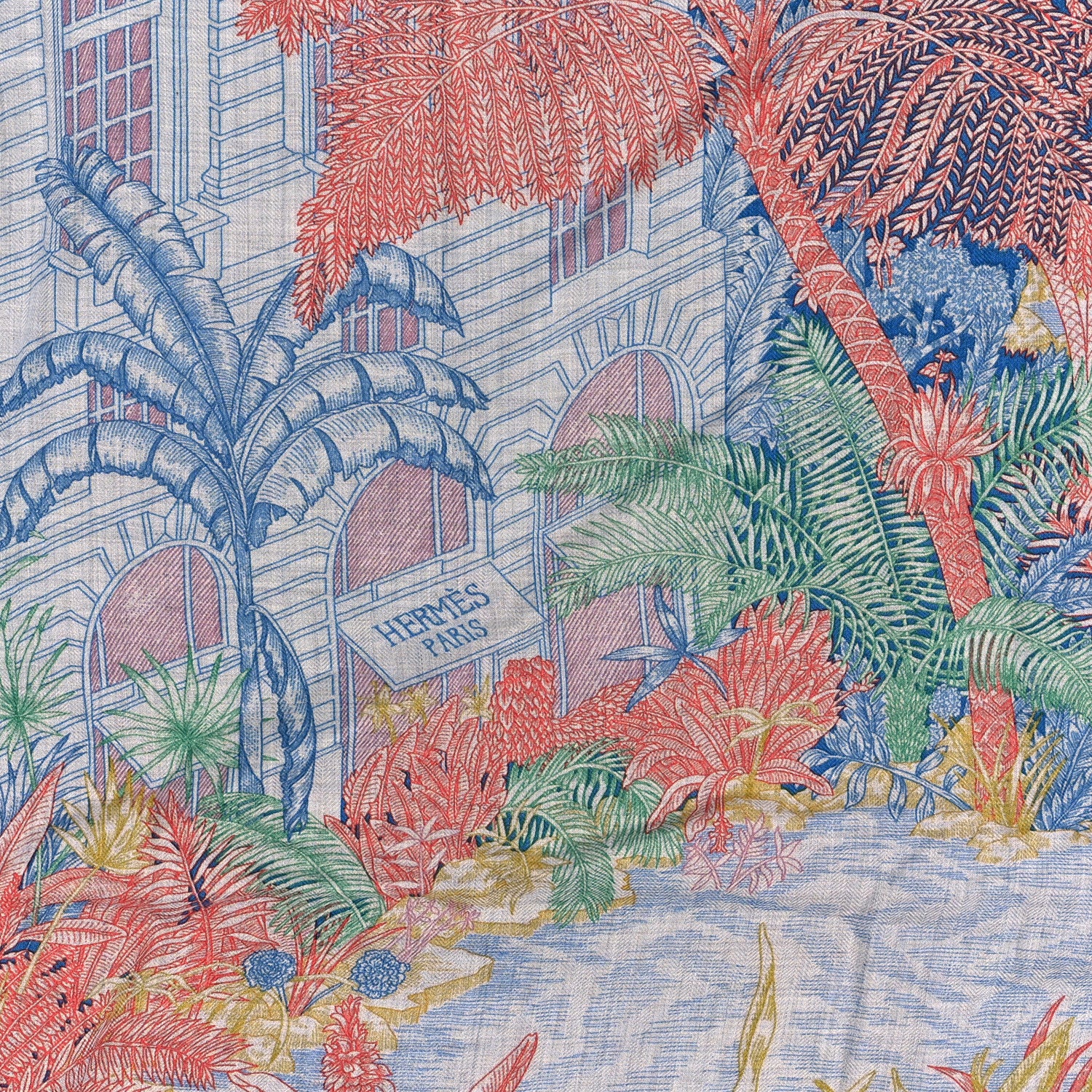 Hermes Cashmere Silk Faubourg Tropical Shawl 140 Gris Chine Rose 8 of 15