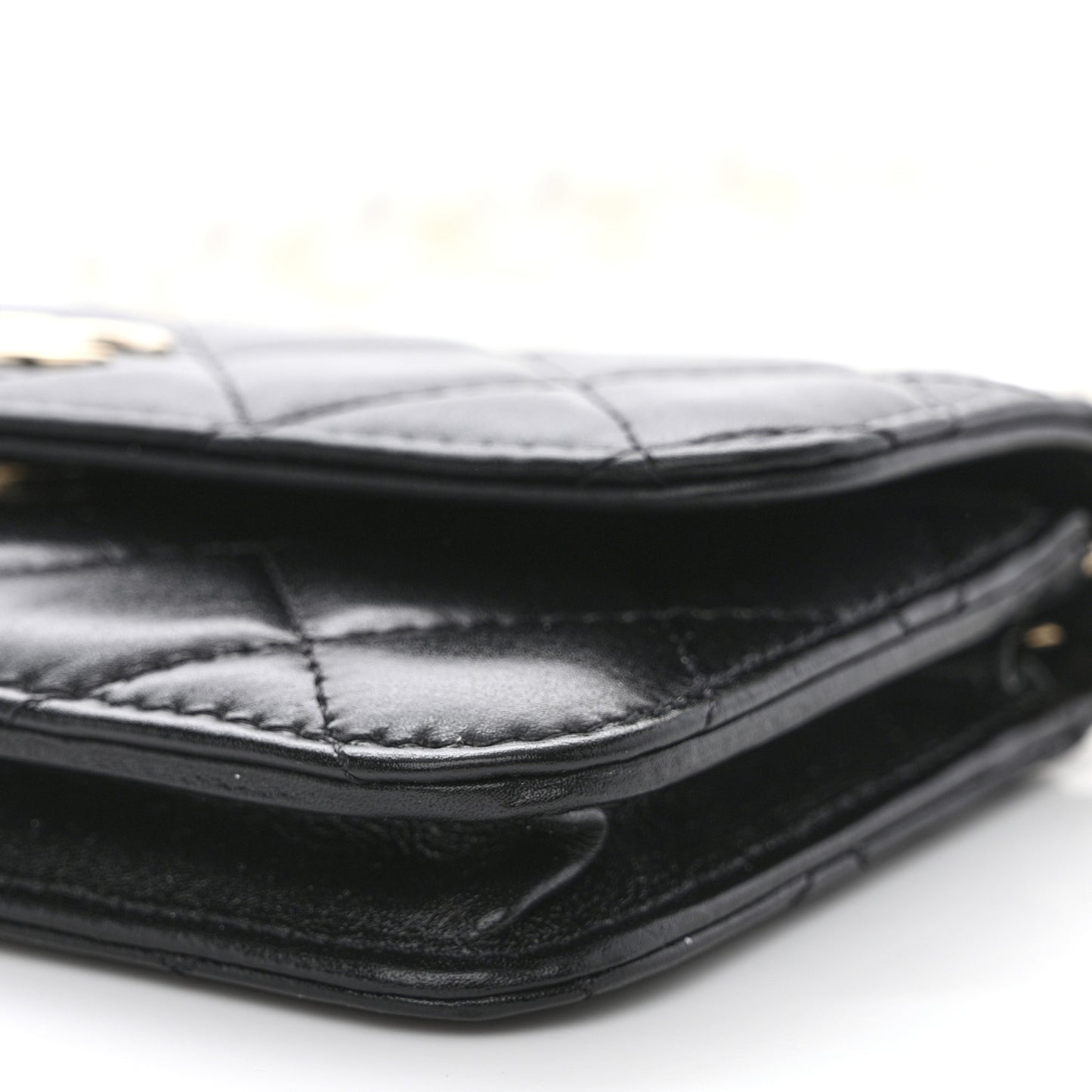 Calfskin Quilted Mini Maxi Pearls Wallet On Chain WOC Black
