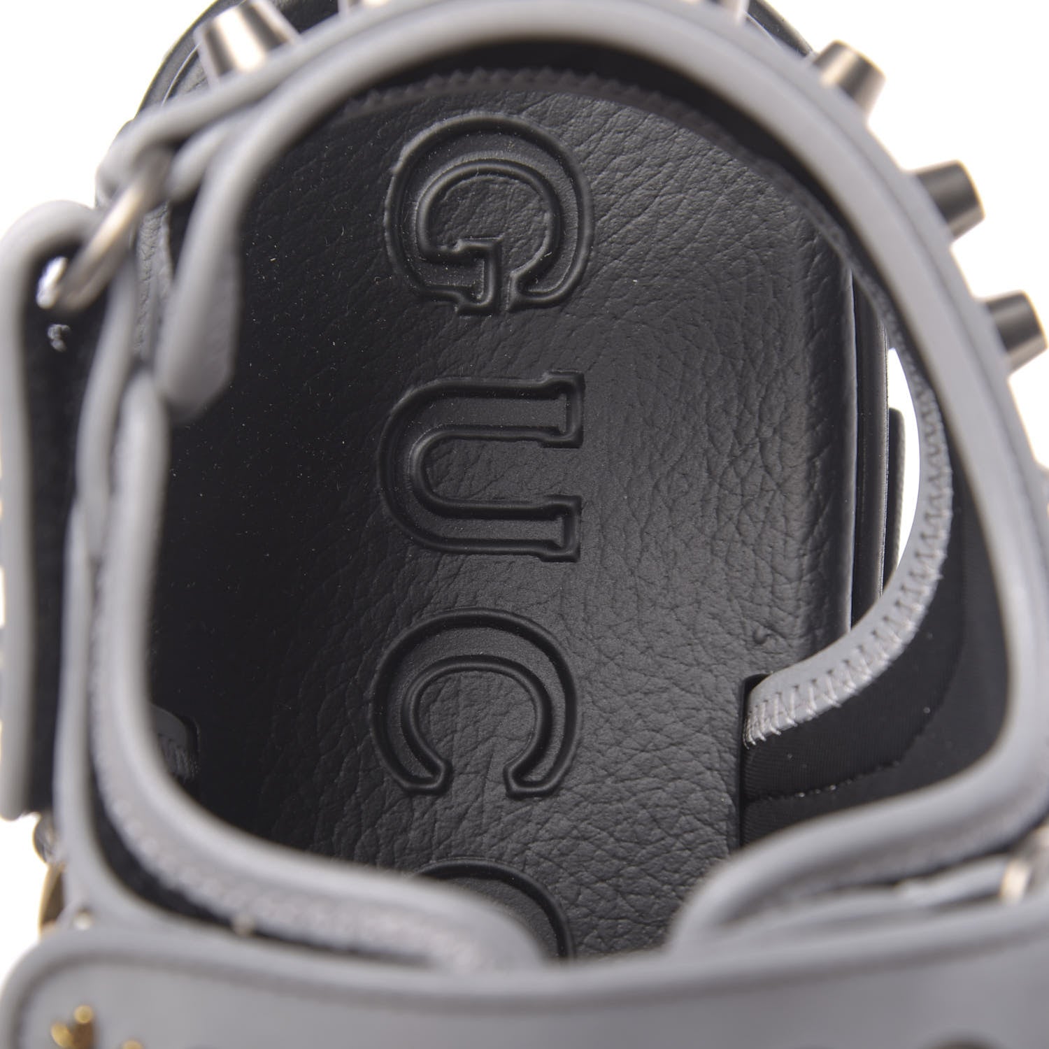 Gucci Technical Canvas Calfskin Reflective Studded Mens Aguru Sandals 6.5 Silver Black 6 of 7