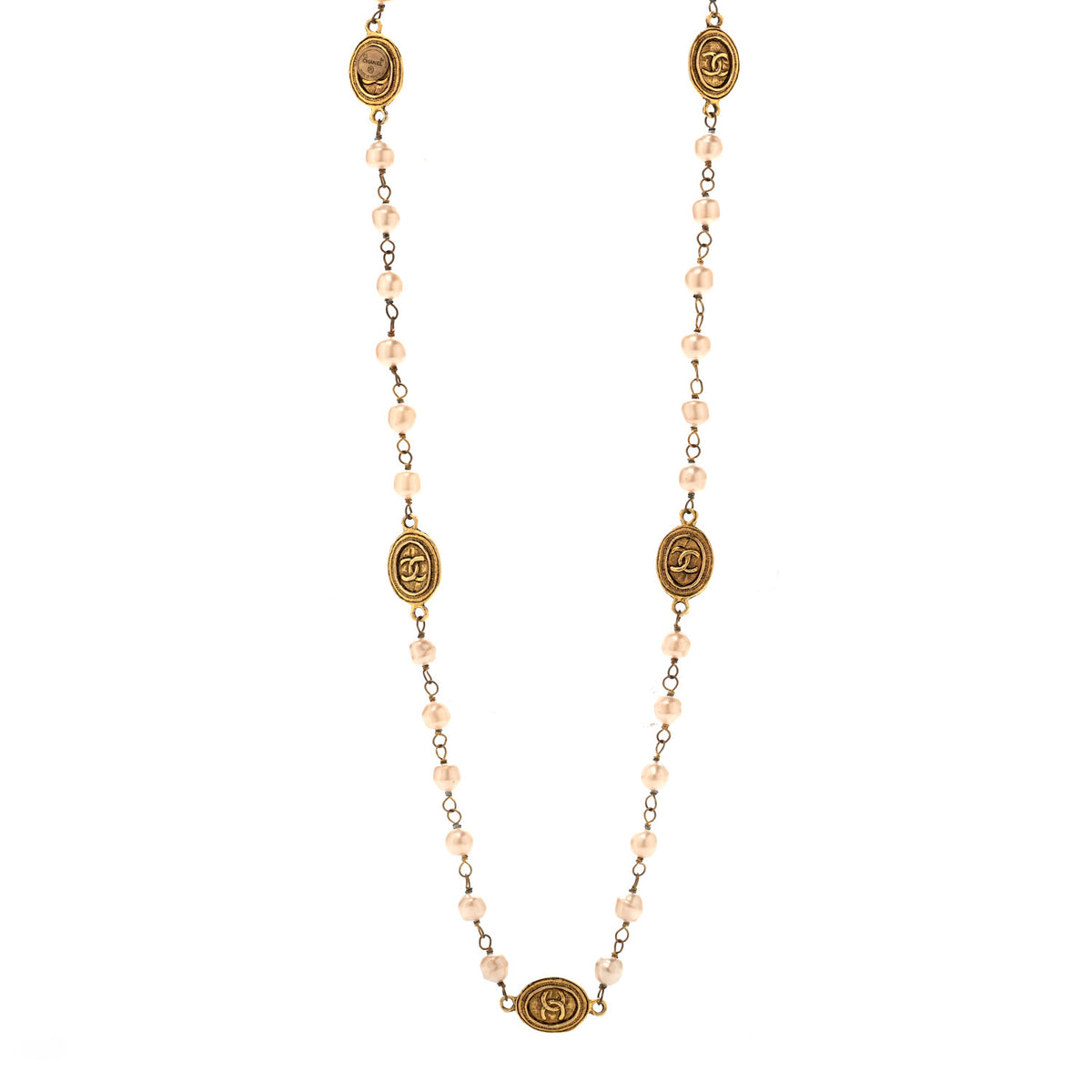 Chanel Pearl Medallion Long Necklace Gold 1 of 6