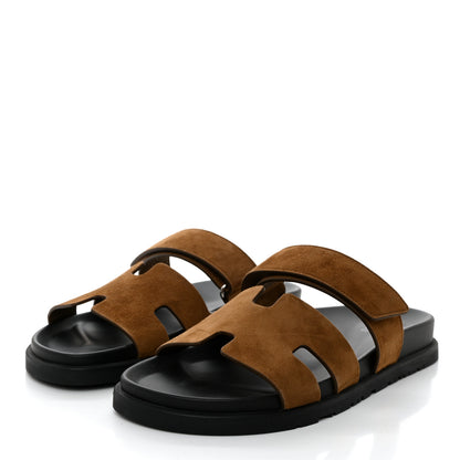 Hermes Suede Goatskin Womens Chypre Sandals 39 Brun Fume 3 of 9