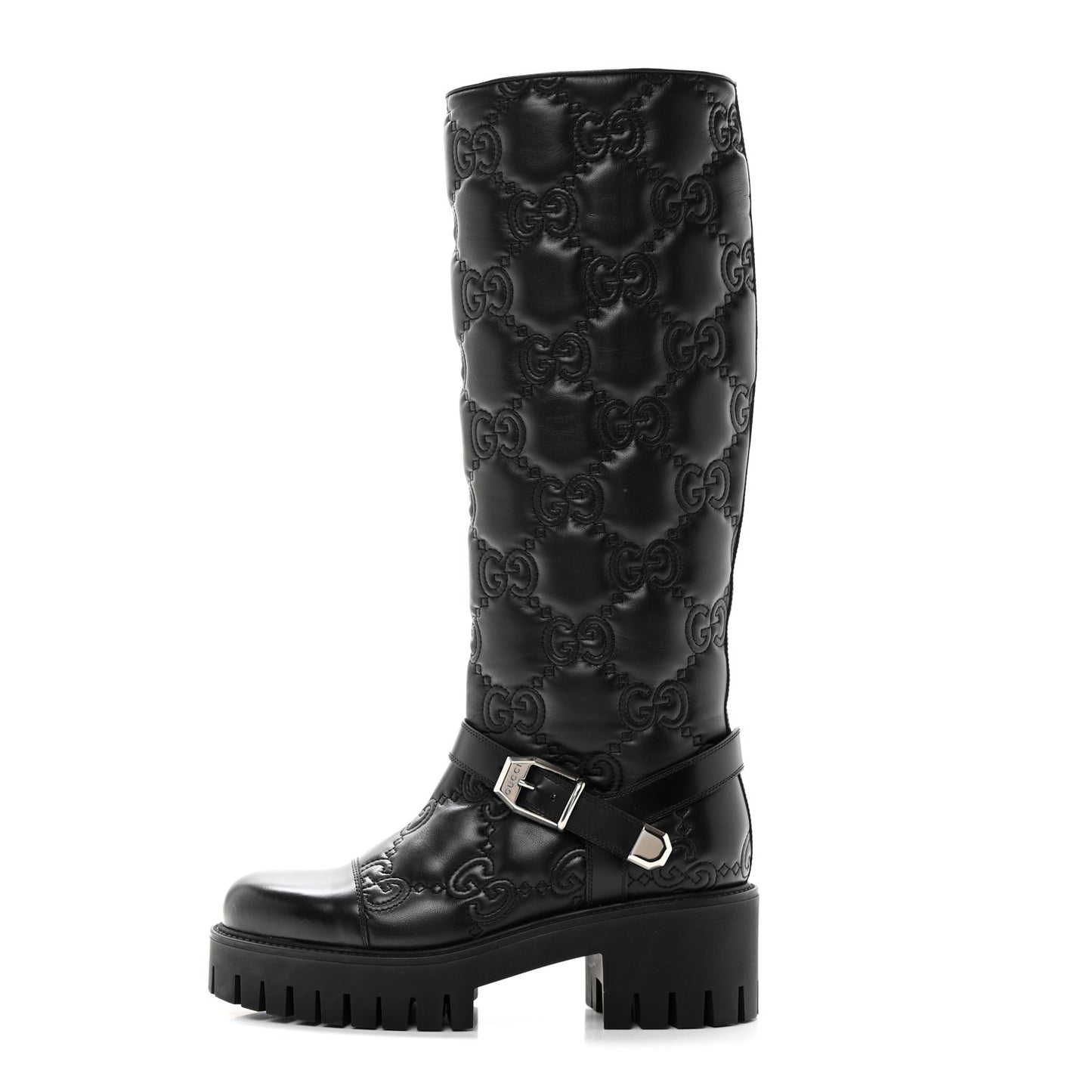 Cordovan Lux Nappa GG Matelasse 60mm Knee High Boots 38.5 Black