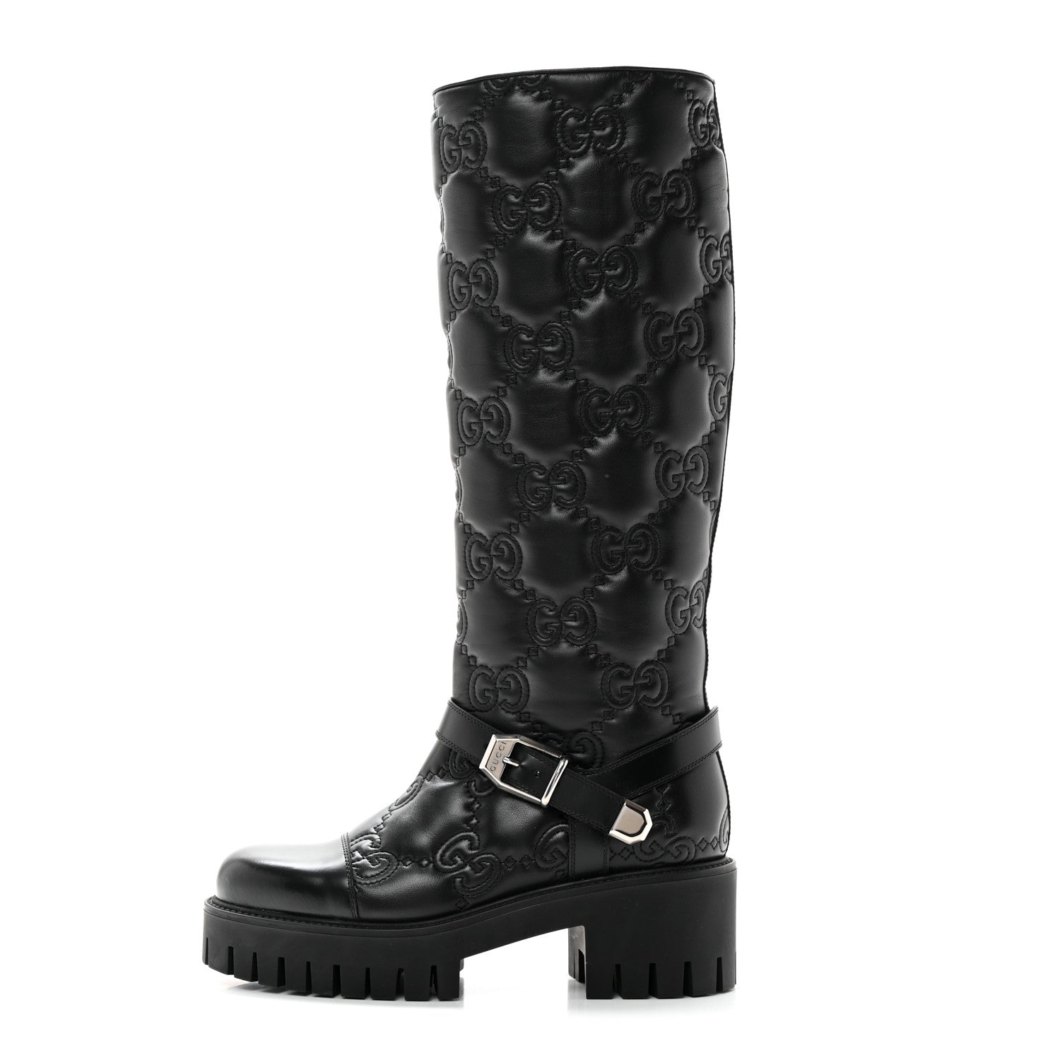 Gucci Cordovan Lux Nappa GG Matelasse 60mm Knee High Boots 38.5 Black 1 of 8