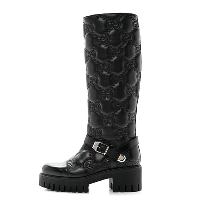 Gucci Cordovan Lux Nappa GG Matelasse 60mm Knee High Boots 38.5 Black 1 of 8