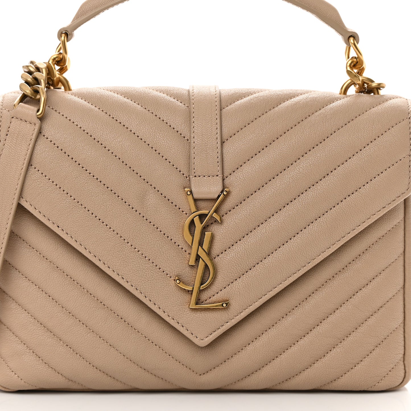 Sheepskin Matelasse Chevron Monogram Medium College Bag Dark Beige